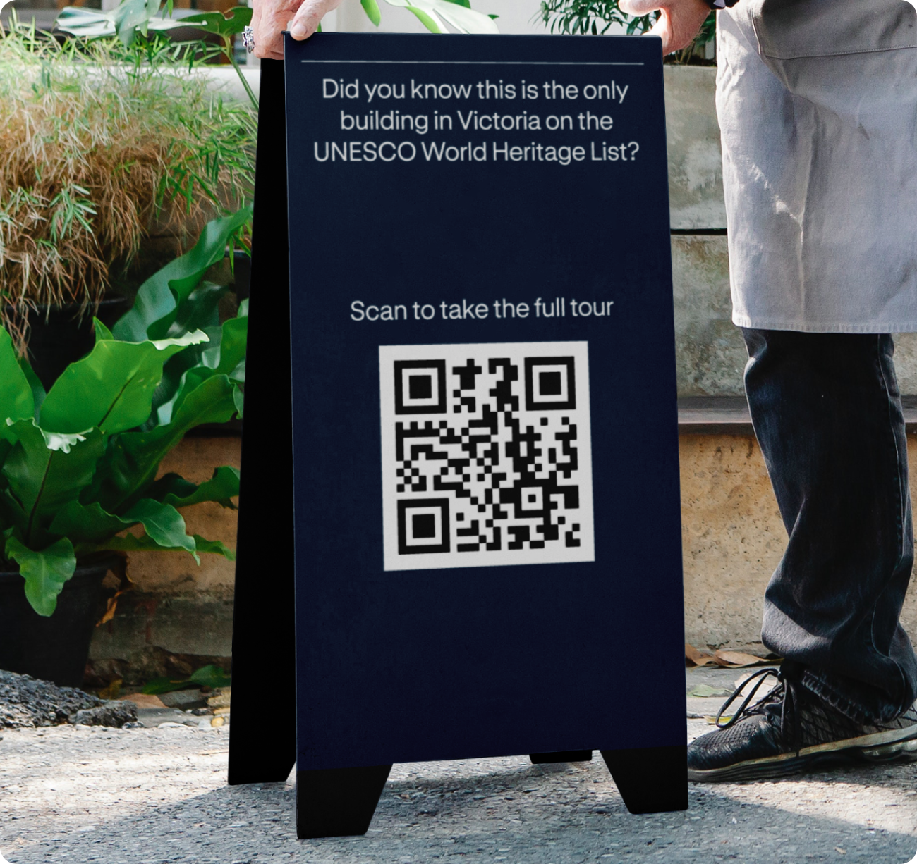 Public Index QR code sign in front of a building